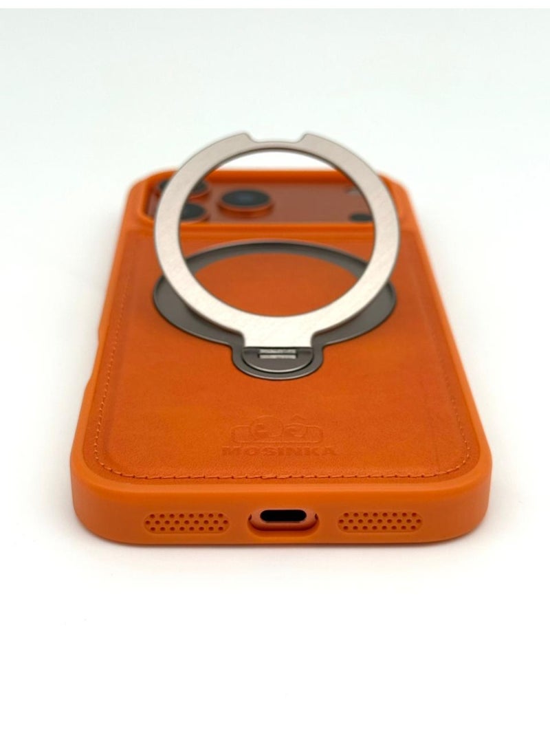 عام Luxury Faux Leather MagSafe Phone Case with Magnetic Ring Stand - iPhone 17 Pro Cover for Hands-Free Viewing & Secure Grip - Image 5